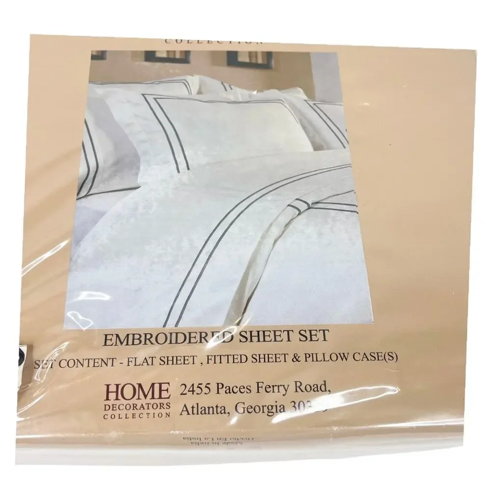 Home Decorators Twins Sheet Set Pillow Case Gray Stripe White Cotton Bedding New